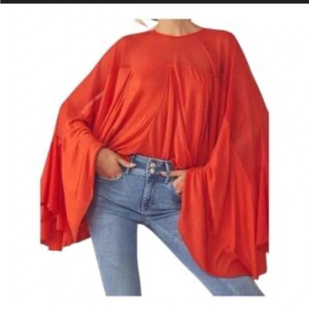 Free People Vibrant Orange‎ Women's Blouse size Small